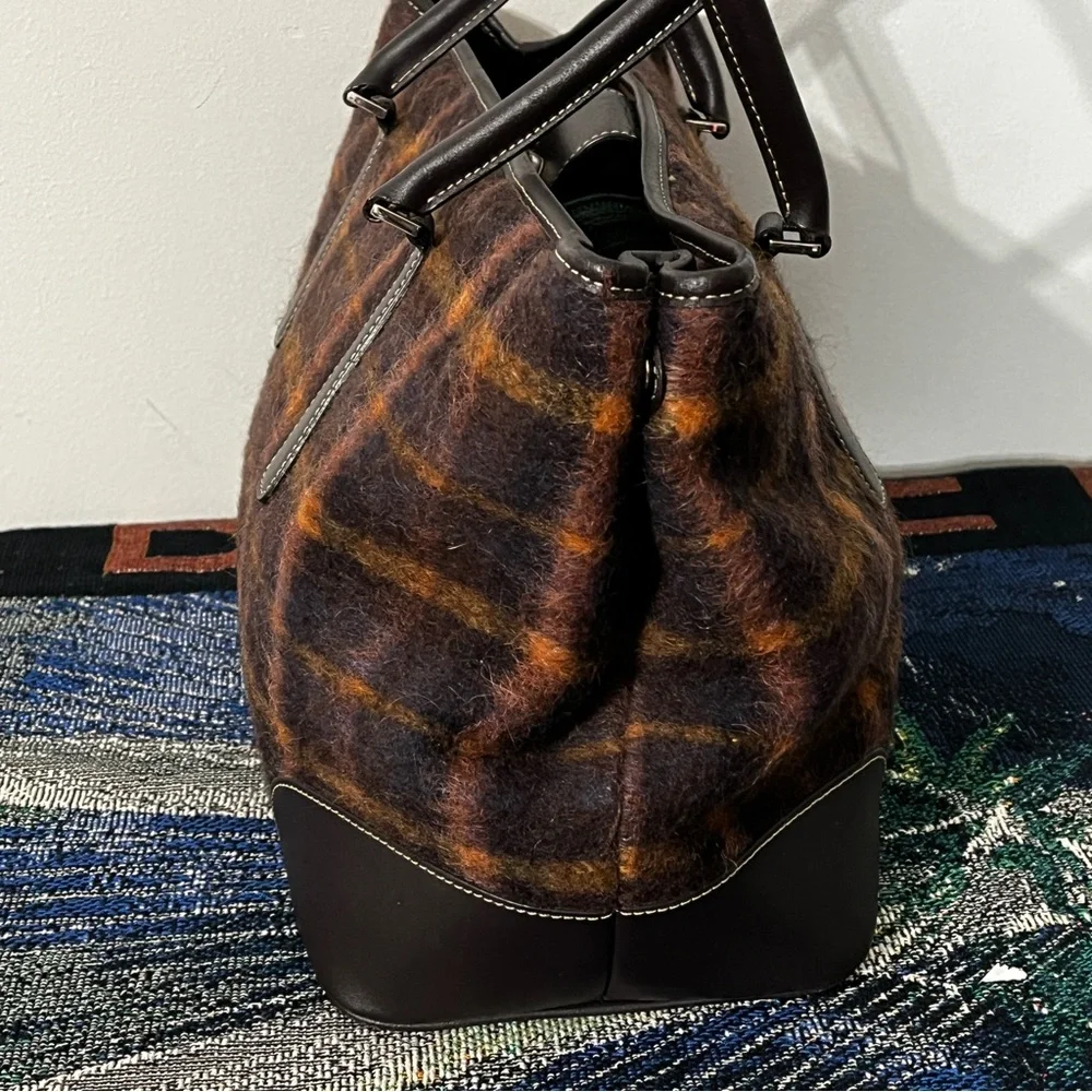 Lord & Taylor Wool Checkered Leather Trim Satchel - Picture 4 of 7